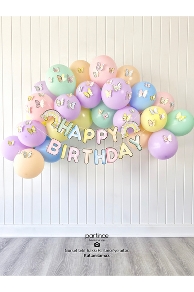 partince Happy Birthday Yazılı Soft Makaron Renkli Mini Eko Kit Balon Zinciri...