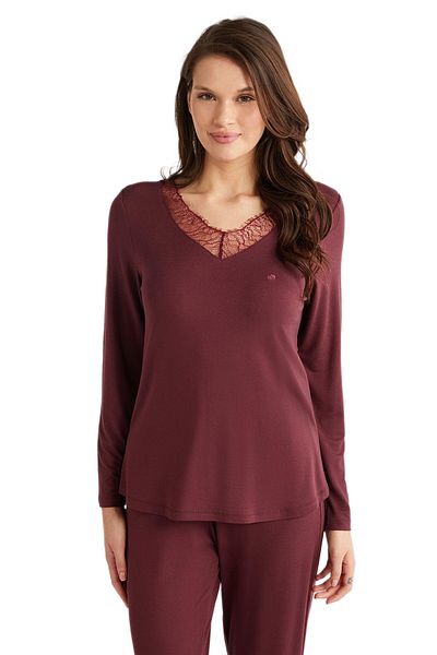 Penyemood Women's Burgundy Soft Textured Pajama Set