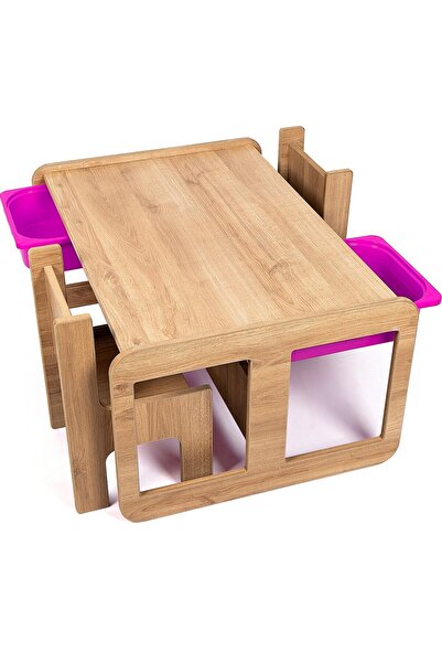 BEEVOLİ 2 Kişilik Çocuk Masası – Ceviz Mdf - MOR Çekmeceli