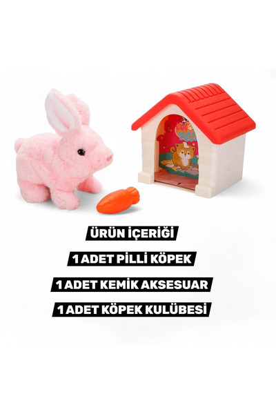 YILDIRIM OYUNCAK Sesli Hareketli Kulübeli Sevimli Tavşan 15 cm - Aksesuarlı Pilli Hareketli Yürüyen Kulübeli Tavşan