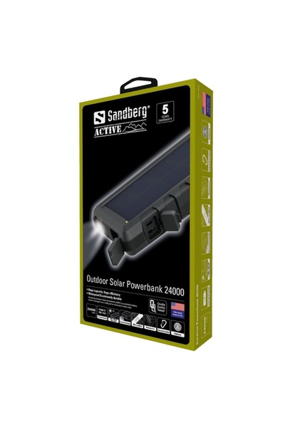 Sandberg Powerbank Sandberg, Ηλιακό, USB C, 24000mAh, Μαύρο