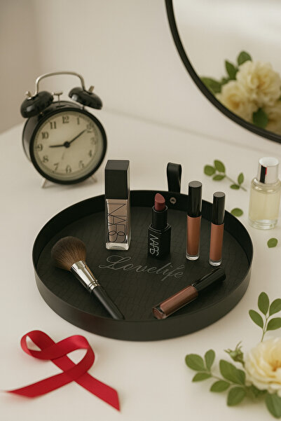 Fiyakalı Ürünler Atölyesi Black Color Metal Presentation Tray, Makeup Organiz...