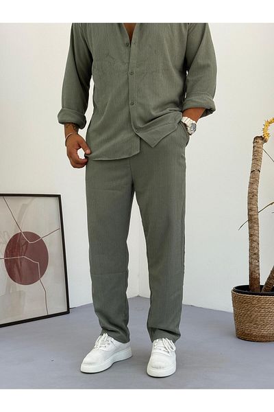 Baycombine35 Unisex Relaxed Fit Wrinkle Crinkle Fabric Trousers