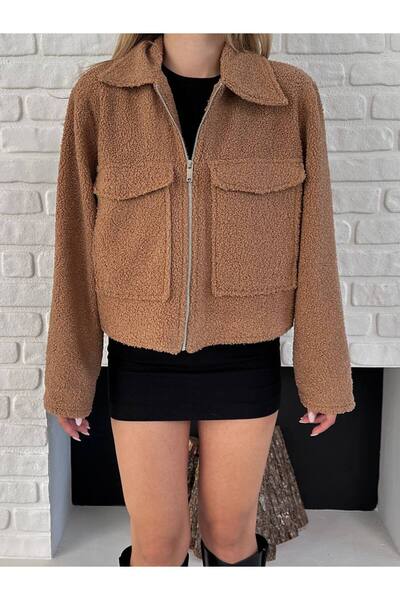 ZF BUTİK Women's Zipper Detail Short Plush Jacket