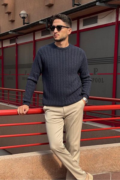inpool Men'S, Old Money Culture, Hair Braid, Wool Blend, Crew Neck Sweater Pltk10