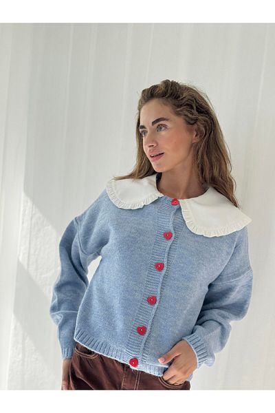 Retrobird Short Heart Buttoned Cardigan Women's Blue