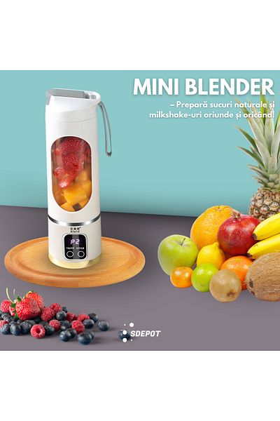 SDEPOT SDEPOT® mini blender, 50W power, 450ml capacity, 12000RMP, 12 blades, USB powered, white