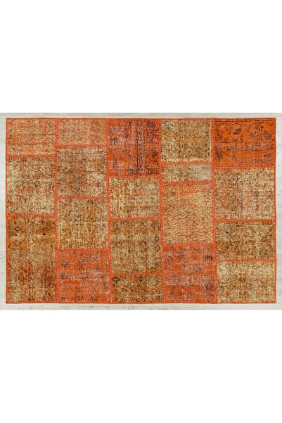 halinet Turuncu Modern Yıkanabilir Kaymaz Salon Halısı Smpt-Patchwork-5570