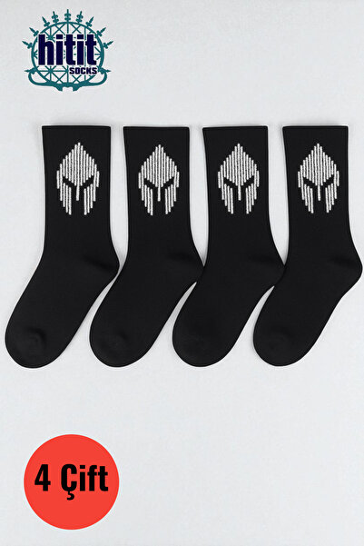 Hitit Socks Мъжки 4 чифта висококачествени колежански чорапи с кариран мотив, черни