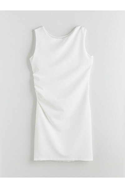 LC Waikiki Εκρού φόρεμα για κορίτσια με λαιμόκοψη