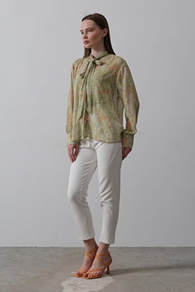 ALPACO Πουκάμισο σιφόν με κασκόλ στον γιακά - Πράσινο φιστίκι