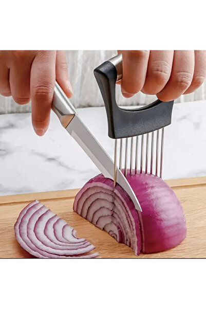 Home Paslanmaz Çelik Soğan ve Sebze Dilimleyici Tutucu – Güvenli Kesim Aparatı