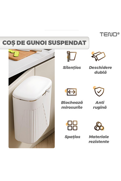 Teno Teno® Hanging Waste Bin, applicable to wall or furniture, modern design, spacious, 9 L, white