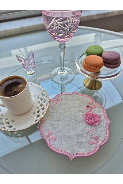 Agbtrend Pembe Flamingo Figürlü Nakışlı Sunum Kokteyl Peçetesi