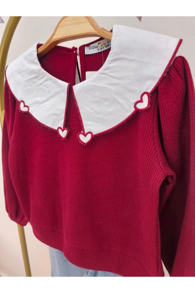 kidsense Girl's Heart Collar Floral Embroidered Jeans Suit