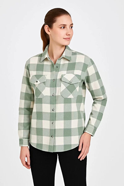 hibiscus Women's Long Sleeve Lumberjack Shirt - Water Green