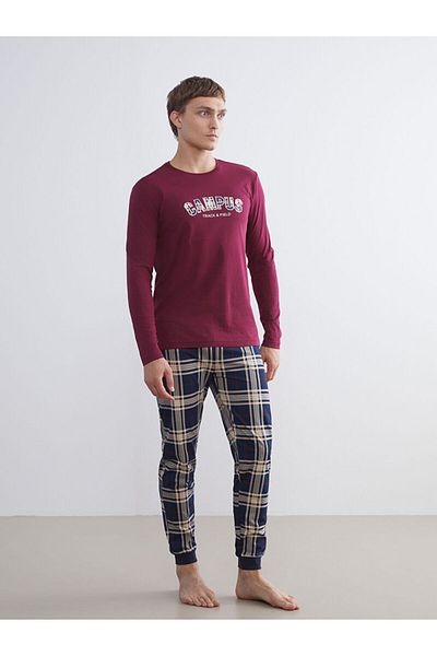 LC Waikiki Burgundy Standard Fit Men's Pajama Set