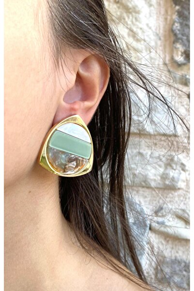 milayk أقراط أذن هندسية ذهبية وخضراء وبيضاء