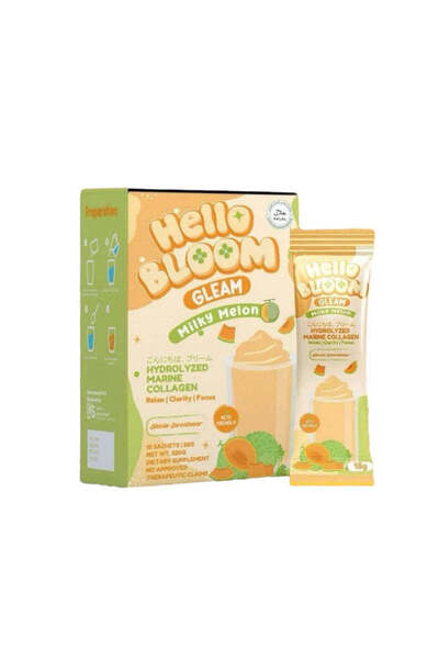 hello bloom KIRAY CELIS Hello Bloom Gleam Milky Melon – 10 Sachets (180 g) | Creamy Fruit Drink | UAE