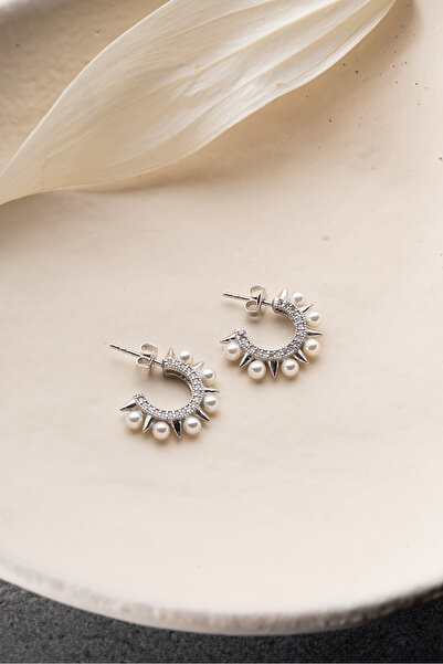 Silvano Jewelry 925 Ayar Gümüş Çivili İncili Küpe