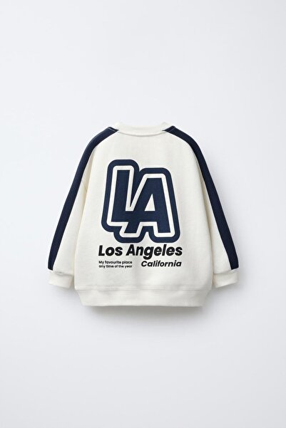 Magu Fiú pamut fehér LA nyomott mintás pulóver és melegítőnadrág szett