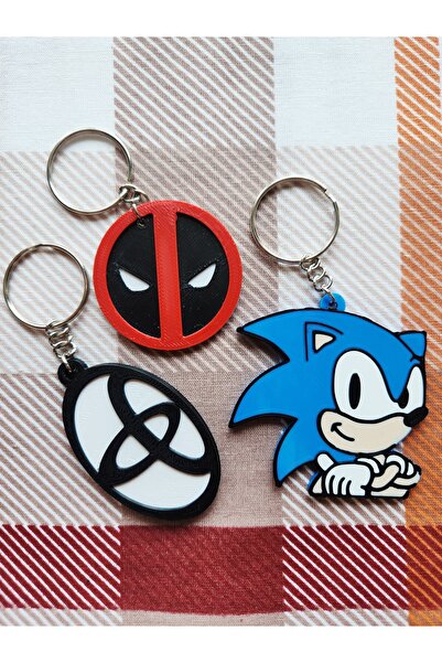 altindals. Toyota, Deadpool, Sonic 3 Lü Anahtarlık Seti 3D Baskı, PLA Plastik, Zincir Dahil