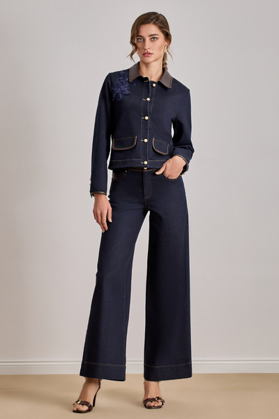 Guitar سترة جان زرقاء ذات قصة مستقيمة