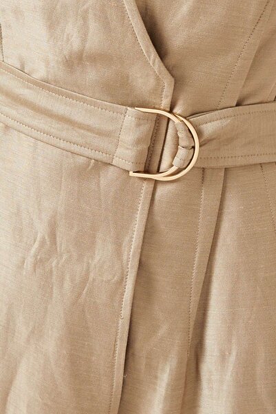 Acler Bej Hepworth D-ring Kemerli Maxi Elbise - %53 Keten, %36 Viskoz, %11 Naylon