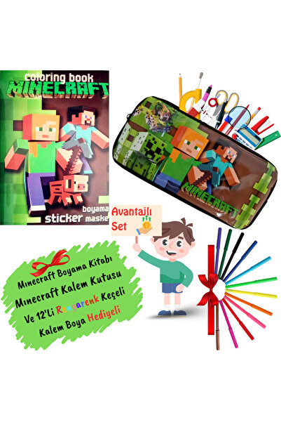 booddie Mınecraft Boyama Kitabı Stickerlı, Kalemlik ,kalem Kutusu Kalem Çanta...