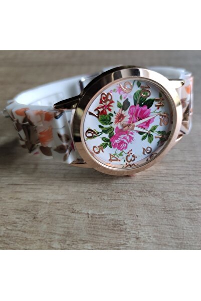 Skymag Ceas dama cadran cu flori, curea silicon, mecanism quartz
