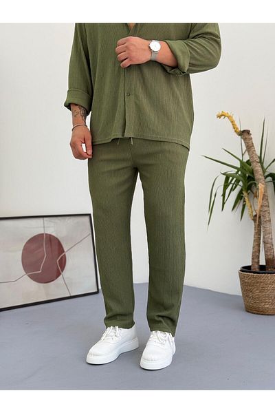 Baycombine35 Unisex Relaxed Fit Wrinkle Crinkle Fabric Trousers