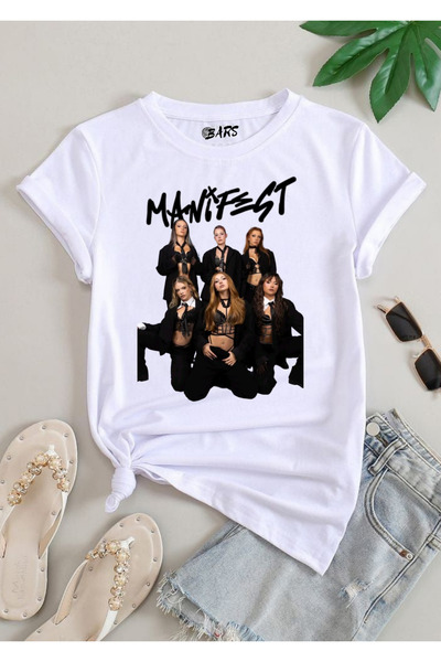 barsdepo Tricou cu imprimeu Manifest, tricou alb oversize unisex pentru copii...