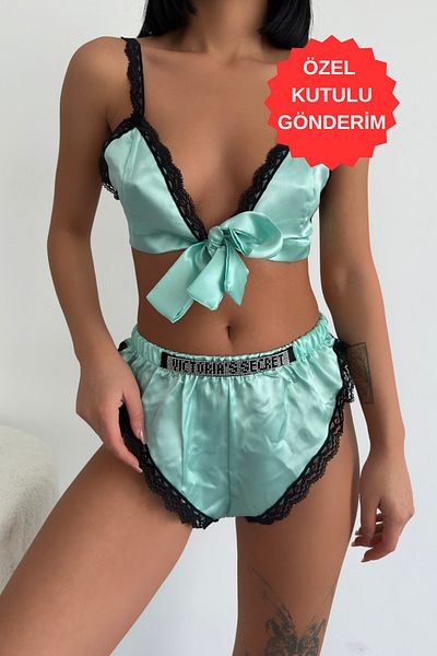 FENZO Women's Satin Lace and Back Detail Shorts Set Special Boxed Home Wear Homewear Fancy Set