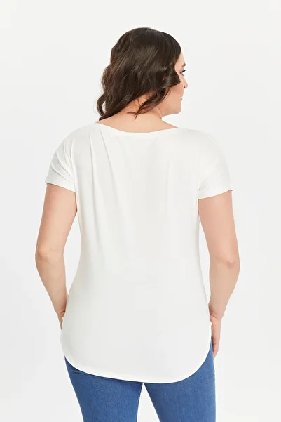 Curvy Trend Plus Size Yin Yang Printed Wide V-Neck Short Sleeve Oval Slit Blouse