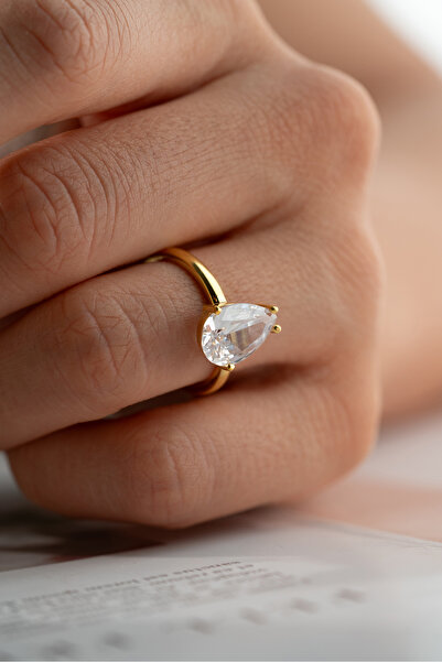 Silvano Jewelry 925 Ayar Gümüş Ayarlanabilir Damla Taş Yüzük