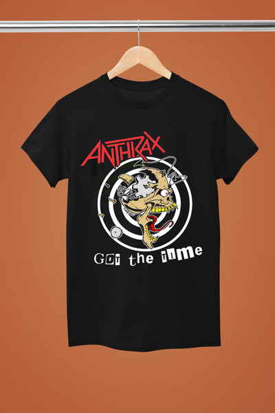 MAGORS تيشيرت روك من القطن مطبوع عليه أنثراسكس بأكمام قصيرة وقصة عادية