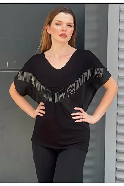 Anka Püskül detaylı yarasa kol Tshirt