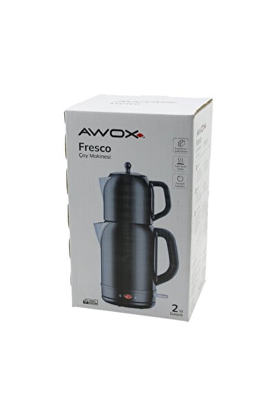 Go İthalat AWOX FRESCO ماكينة صنع الشاي الكهربائية باللون الأسود مجموعة ماكينة صنع الشاي سخان مياه 1.7 لتر + إبريق شاي 1.2 لتر من الفولاذ المقاوم للصدأ