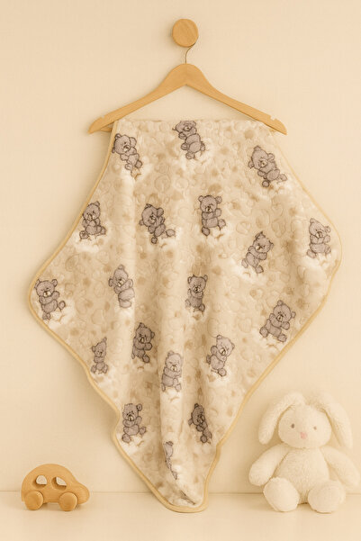KapsülBebek 100% Soft Fleece Baby Blanket – Teddy Bear Patterned 100X120 cm (...