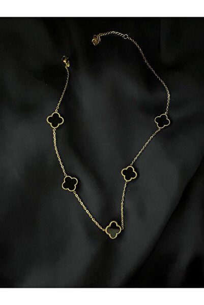 stainless steell LC & Luniva Collection - Yonca Desenli Gold & Siyah Renk Kolye
