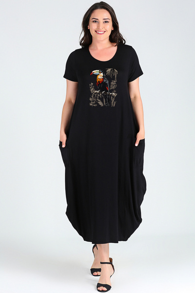 Curvy Trend Plus Size Tukan Printed Jumbo Short Sleeve Dress