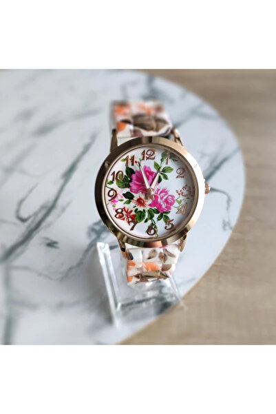 Skymag Ceas dama cadran cu flori, curea silicon, mecanism quartz
