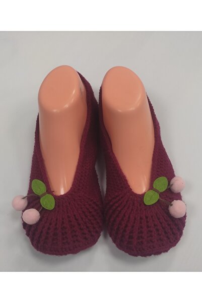 Kevser nur tuhafiye Hand-Knitted Ballerinas with Cherry Details