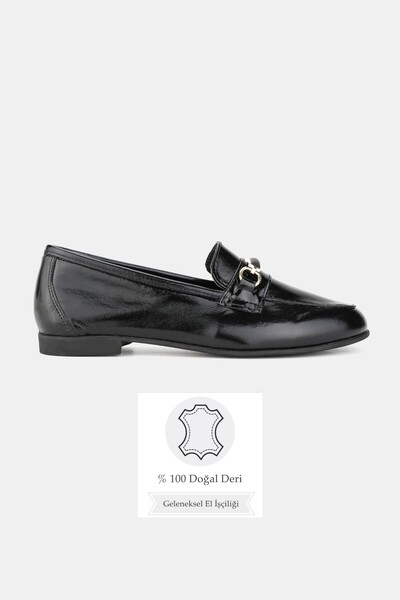 TUNAELLİ WOMEN'S BLACK Patent Leather GENUINE NATURAL LEATHER NUMBER 36-41 BUCKLE SHOES