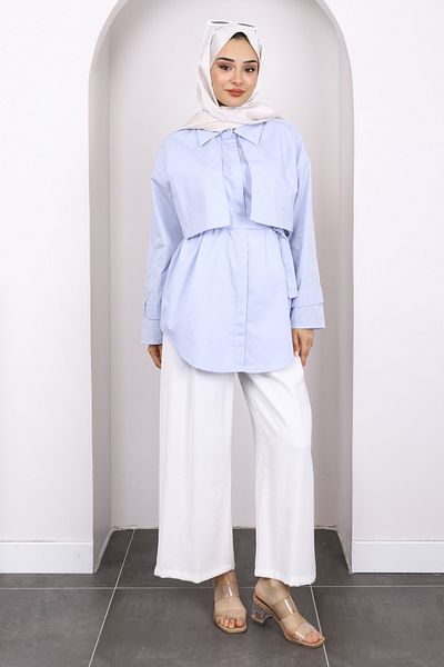 İmajButik Baby Blue Cape Epaulet Belted Shirt