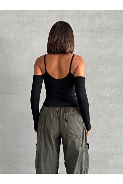 The Base Women's Black Scuba Shoulder Low-Cut Rope Strap Top