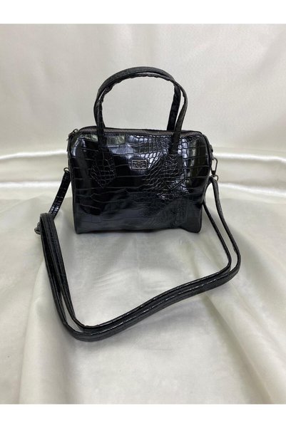 owwon Women's Crocodile Skin Look Silver Detailed Hand and Shoulder Bag