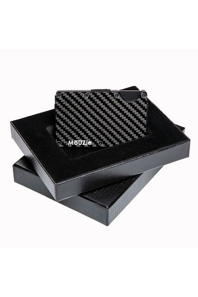 Mouzie Premium Wallet for Men, Aluminum, Carbon Fiber, RFID Protection