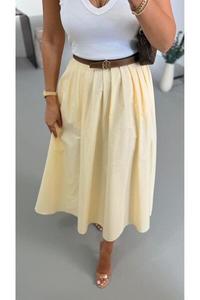Sezgi Tekin Premium Series Pleated Melon Poplin A-Line Skirt