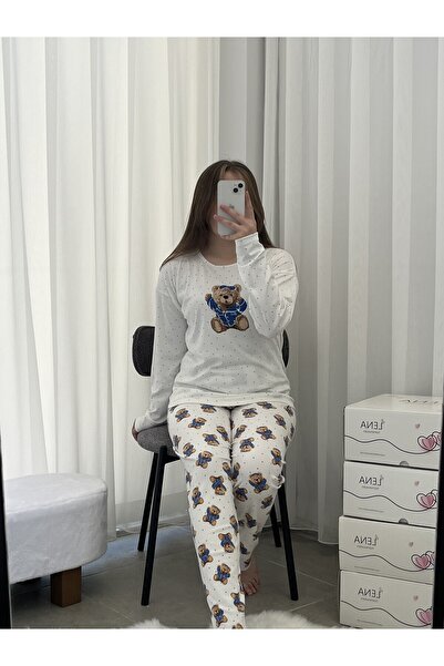 Lena Homewears Піжама з велосипедним коміром з малюнком бежевого ведмедика